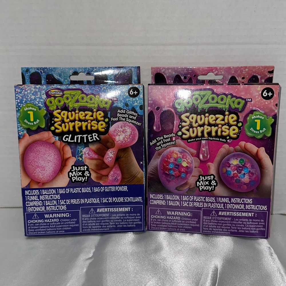 Lot of 2 Goozooka Squeezers Squiezie Stress Balls‎ Creative Kids Glitter NEW